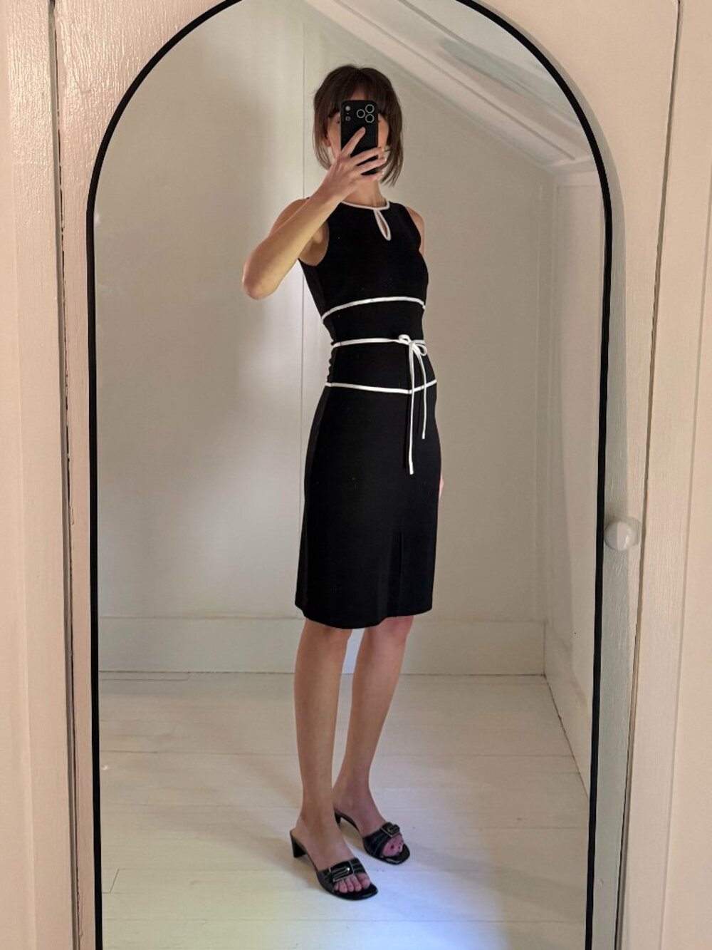 Petite Sophisticate Vintage Y2K Tie Waist Mini Pencil Dress Size P Black/White